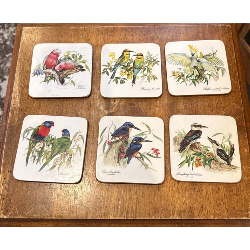 Pimpernel Set of 6 Coasters Australian Birds Made in England Cork